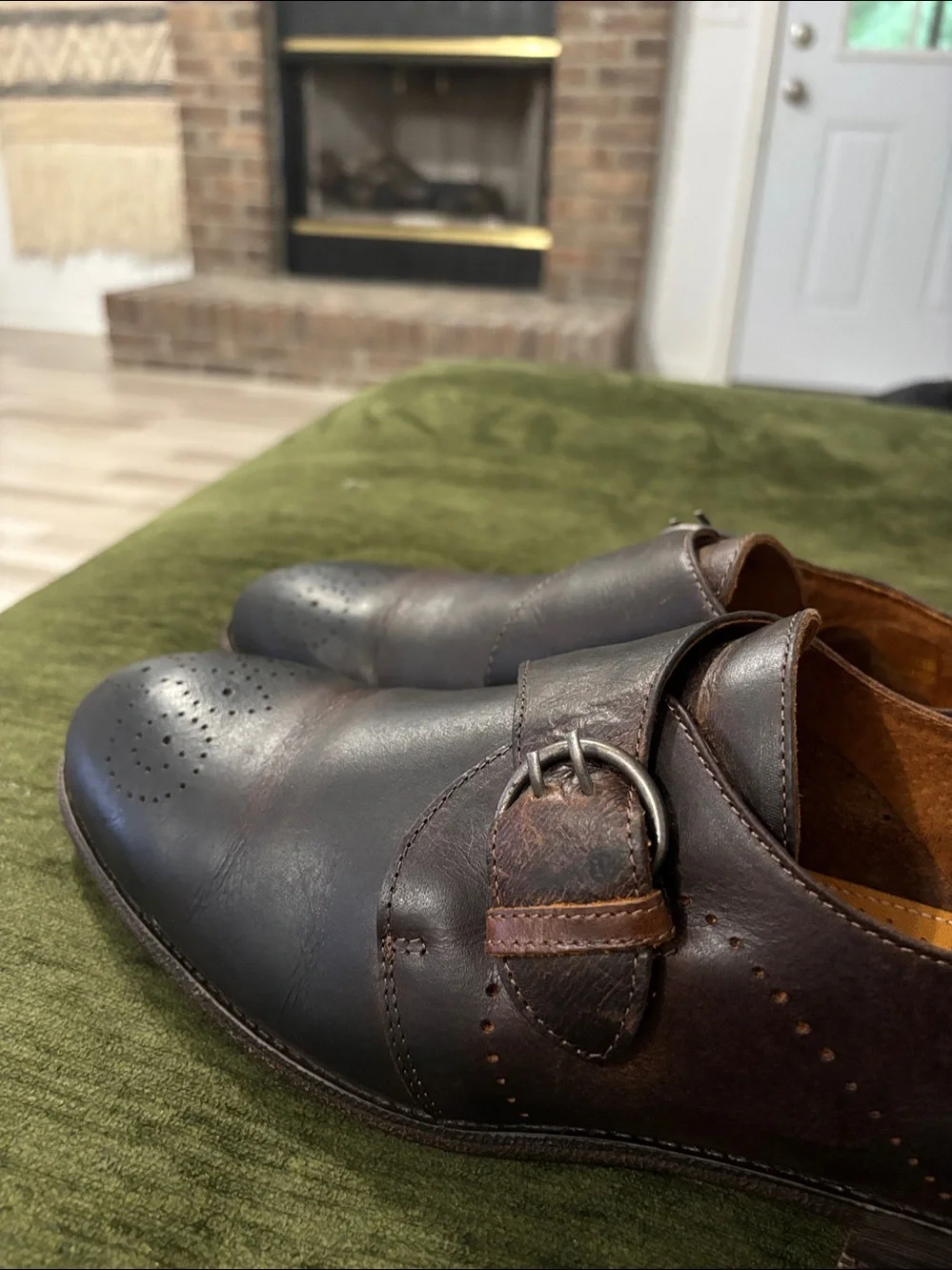 Robert Wayne Dark Brown Leather Single Monk Strap Shoes Size 10.5